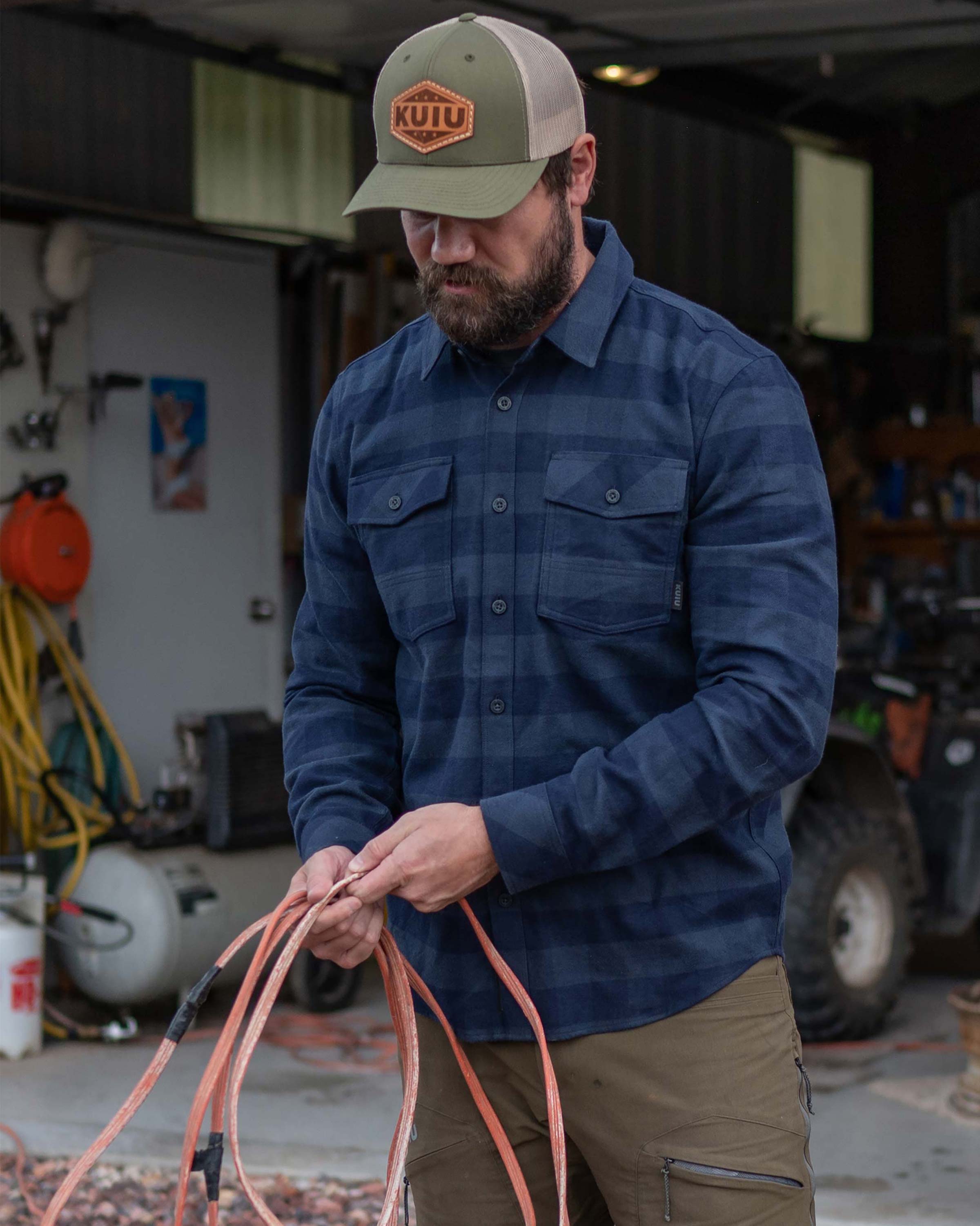 Outlet Field Flannel Shirt | Steel Blue Buffalo Check - Image 8