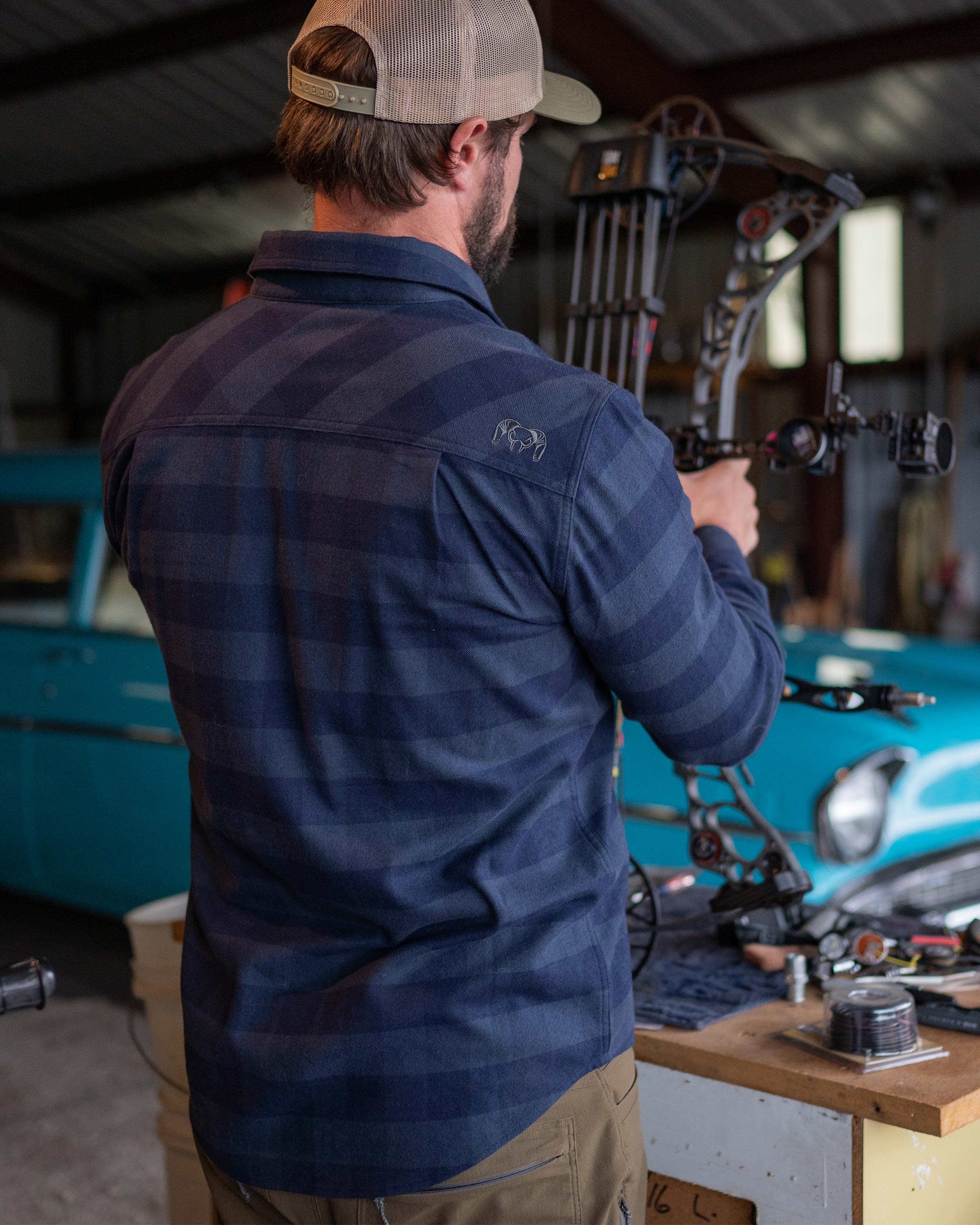 Outlet Field Flannel Shirt | Steel Blue Buffalo Check - Image 5
